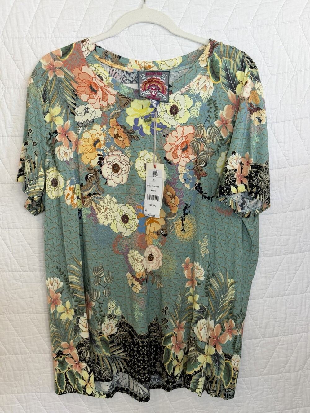 Johnny Was blouse size XXL Millay Favorite green NWT Short Sleeve Crew Neck Tee